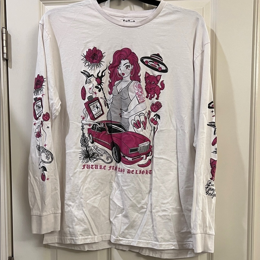 Graphic Long Sleeve Tee with Hot Pink Artwork